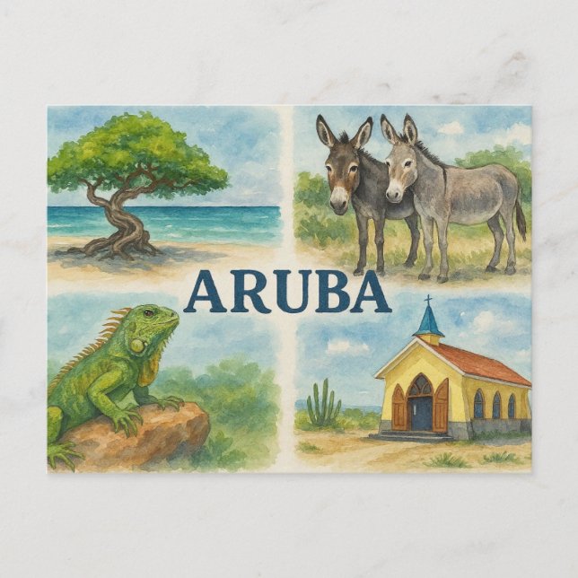 Aruba multiview watercolor holiday postcard (Front)