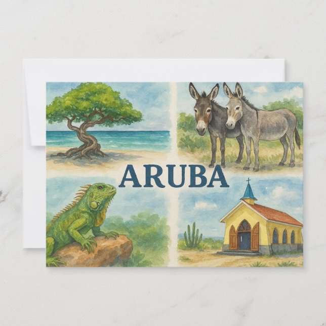 Aruba multiview watercolor invitation (Front)
