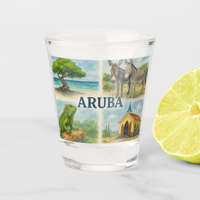 Aruba multiview watercolor shot glass (Front)