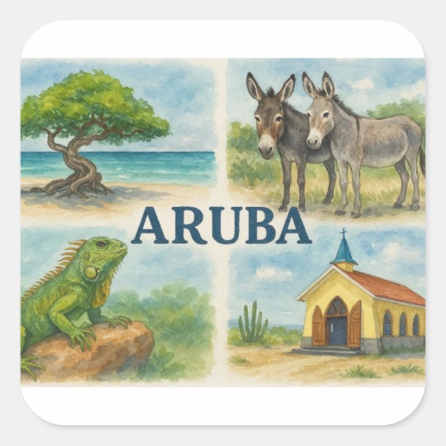 Aruba multiview watercolor square sticker (Front)