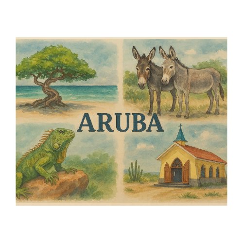 Aruba multiview watercolor wood wall art