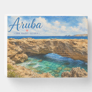Aruba Natural Bridge rock formation Caribbean  Wooden Box Sign