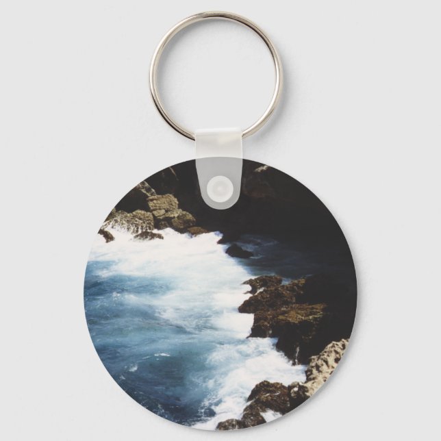 Aruba Ocean Crashing On The Rocks Keychain (Front)