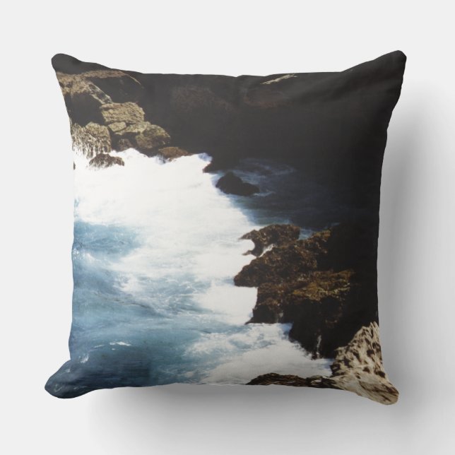 Aruba Ocean Crashing On The Rocks Throw Pillow (Front)