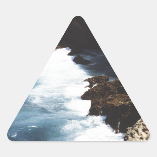 Aruba Ocean Crashing On The Rocks Triangle Sticker (Front)
