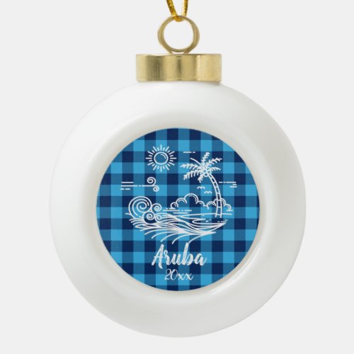 Aruba on Blue Buffalo Check Christmas Ceramic Ball Christmas Ornament