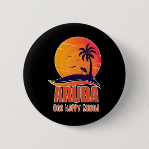 Aruba One Happy Island Beautiful Sunset Beach  Button