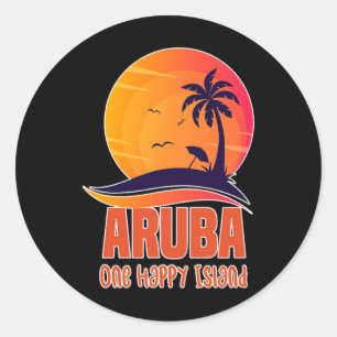 Aruba One Happy Island Beautiful Sunset Beach Classic Round Sticker