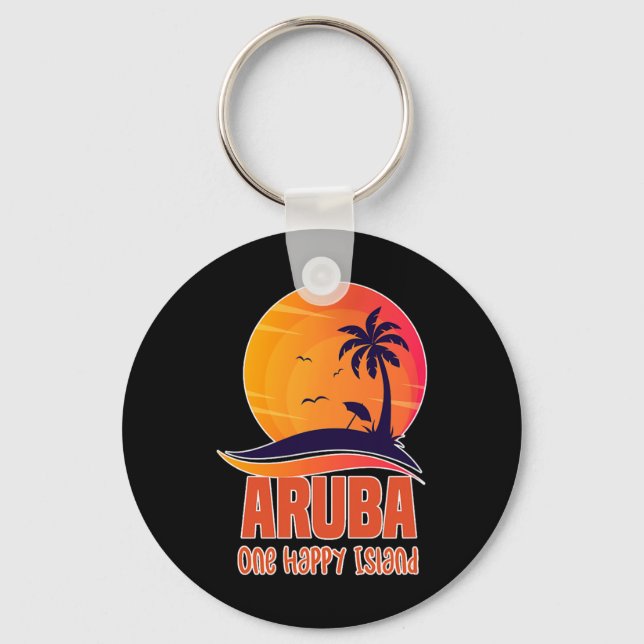 Aruba One Happy Island Beautiful Sunset Beach  Keychain (Front)
