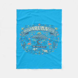 Aruba One Happy Island Flamingo Divi Tree Vintage Fleece Blanket
