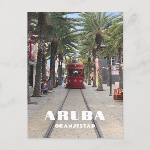 Aruba Oranjestad streetcar in palm trees Postcard