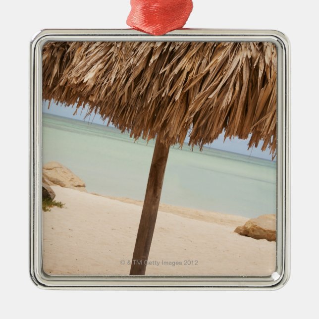 Aruba, palapa on beach metal ornament (Front)