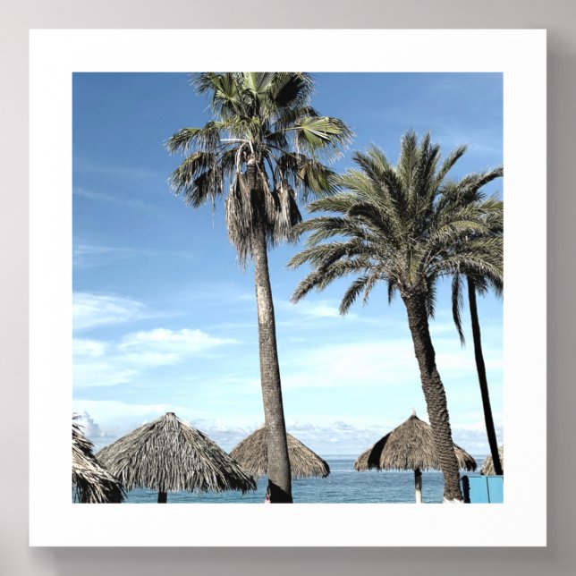 Aruba Palms and Beach Palapa Huts Acrylic Photo Tile (Front Set)