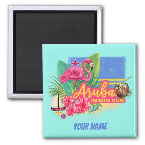 Aruba Retro Caribbean Island with Flamingo Vintage Magnet