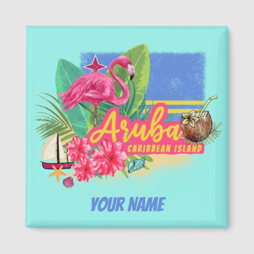 Aruba Retro Caribbean Island with Flamingo Vintage Magnet