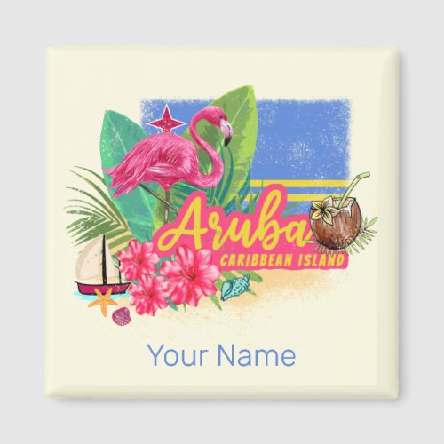 Aruba Retro Caribbean Island with Flamingo Vintage Magnet