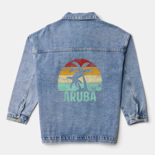 Aruba Retro Palm Tree Vintage Sunset Souvenir Vaca Denim Jacket