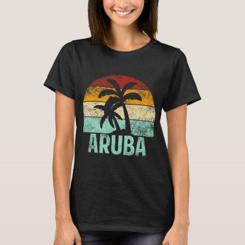 Aruba Retro Palm Tree Vintage Sunset Souvenir Vaca T_Shirt