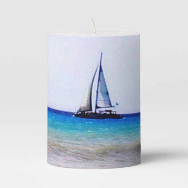 Aruba Sailboat Pillar Candle (Front)