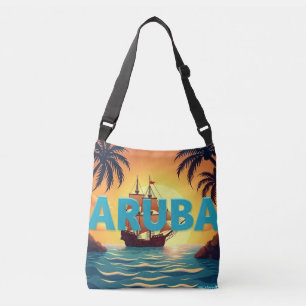 Aruba sailing ship sunset crossbody bag