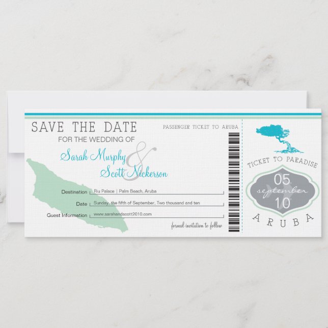 ARUBA Save the Date Boarding Pass (Front)