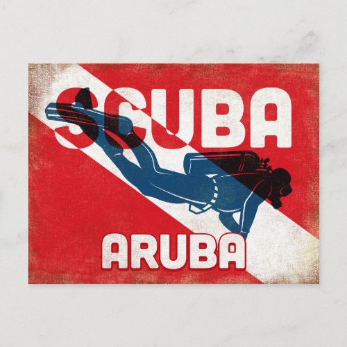 Aruba Scuba Diver _ Blue Retro Postcard