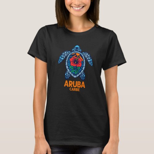 Aruba Sea Turtle Caribe Turtle Hibiscus Flower   T_Shirt