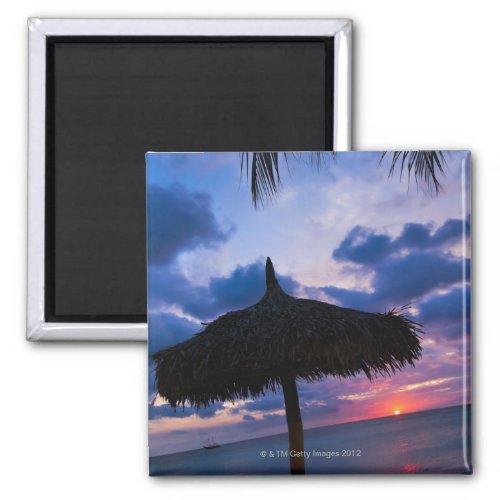 Aruba silhouette of palapa on beach at sunset 2 magnet