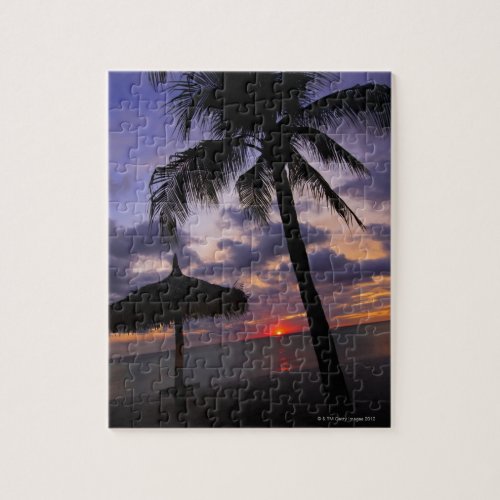 Aruba silhouette of palm tree and palapa on jigsaw puzzle