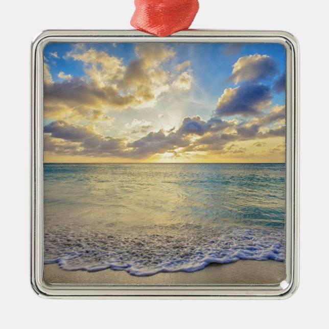 Aruba Sunset over Moving Sea Metal Ornament (Front)