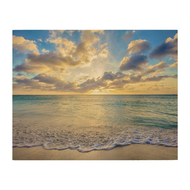 Aruba Sunset over Moving Sea Wood Wall Art (Front)