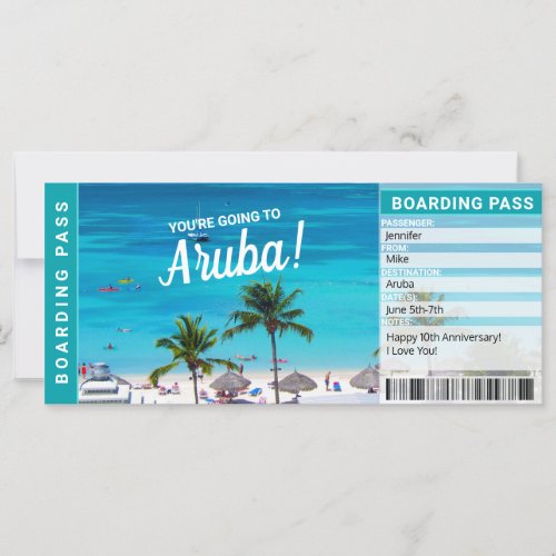 Aruba Surprise Trip Boarding Pass Gift Ticket