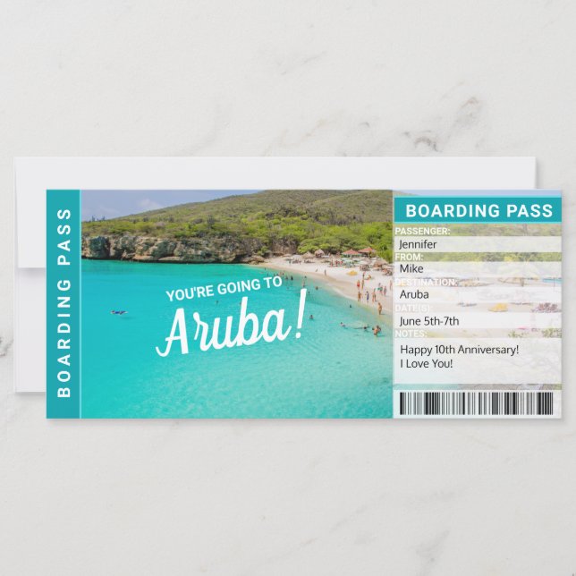 Aruba Vacation Gift Boarding Pass Ticket (Front)
