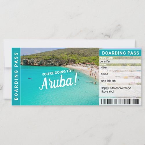 Aruba Vacation Gift Boarding Pass Ticket
