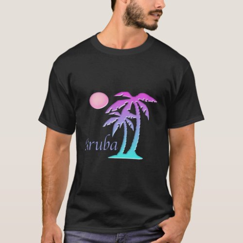 Aruba Vacation Sun Palm Tree Sunset T_Shirt
