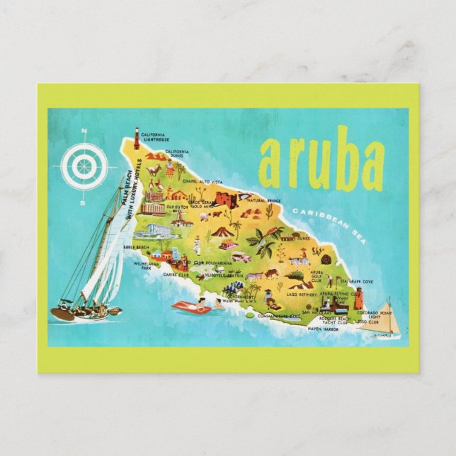 Aruba Vintage Island Map Postcard (Front)