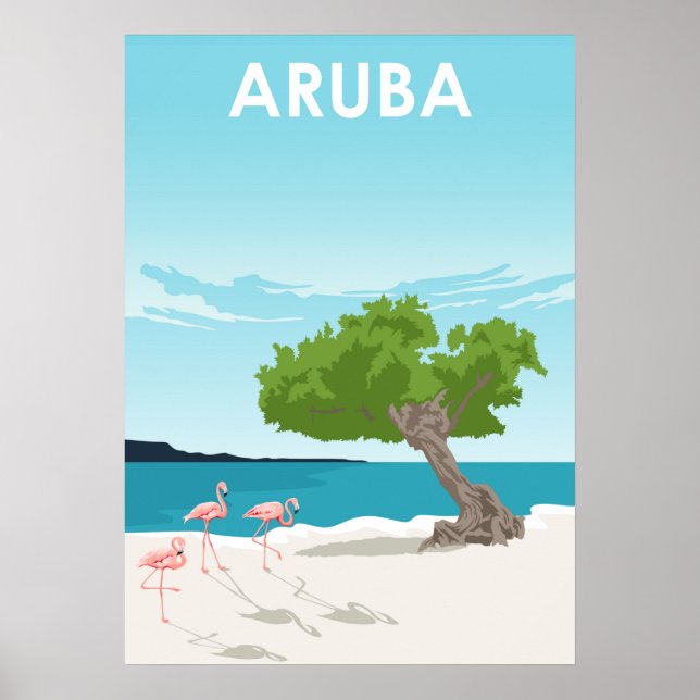 Aruba Vintage Minimal Retro Travel Illustration Poster (Front)