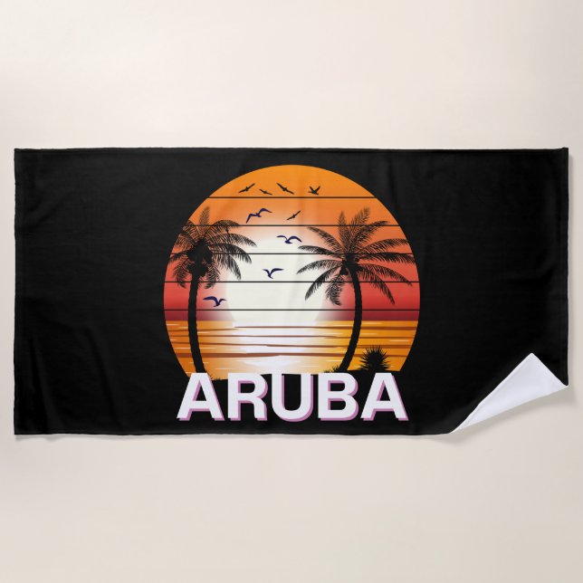 Aruba Vintage Palm Trees Summer Beach Beach Towel (Front)