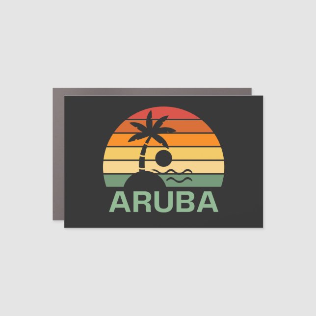 Aruba Vintage Palm Trees Summer Beach Car Magnet (Front)