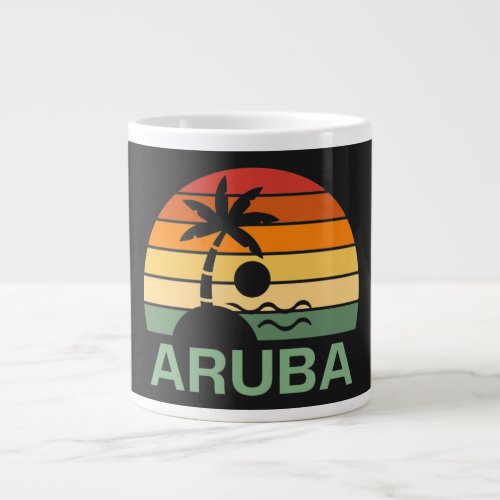 Aruba Vintage Palm Trees Summer Beach Giant Coffee Mug