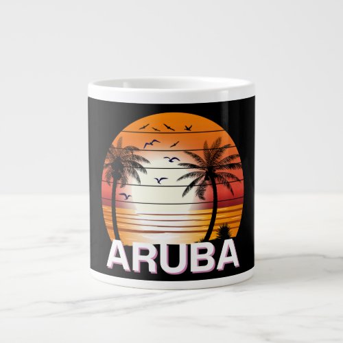 Aruba Vintage Palm Trees Summer Beach Giant Coffee Mug