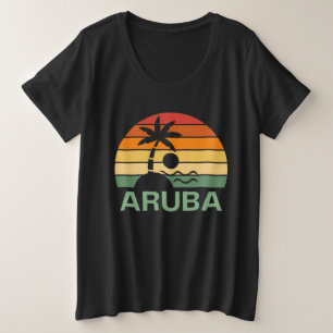 Aruba Vintage Palm Trees Summer Beach Plus Size T-Shirt