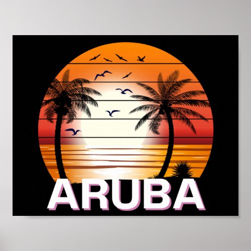 Aruba Vintage Palm Trees Summer Beach Poster