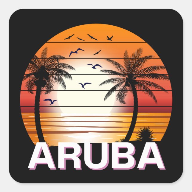 Aruba Vintage Palm Trees Summer Beach Square Sticker (Front)