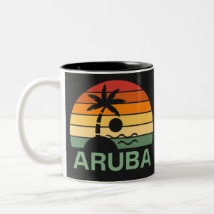 Aruba Vintage Palm Trees Summer Beach Two-Tone Coffee Mug