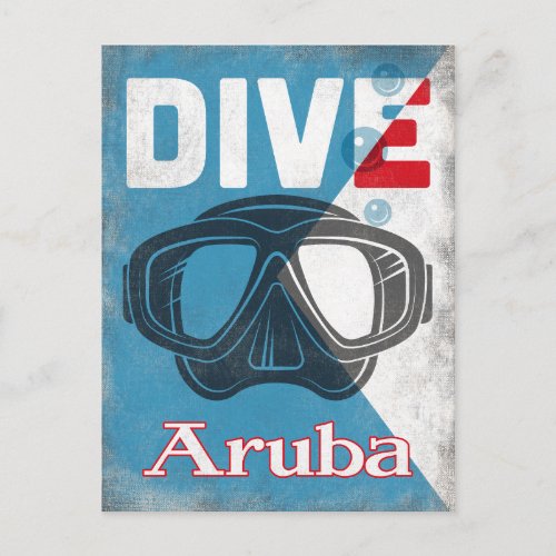 Aruba Vintage Scuba Diving Mask Postcard