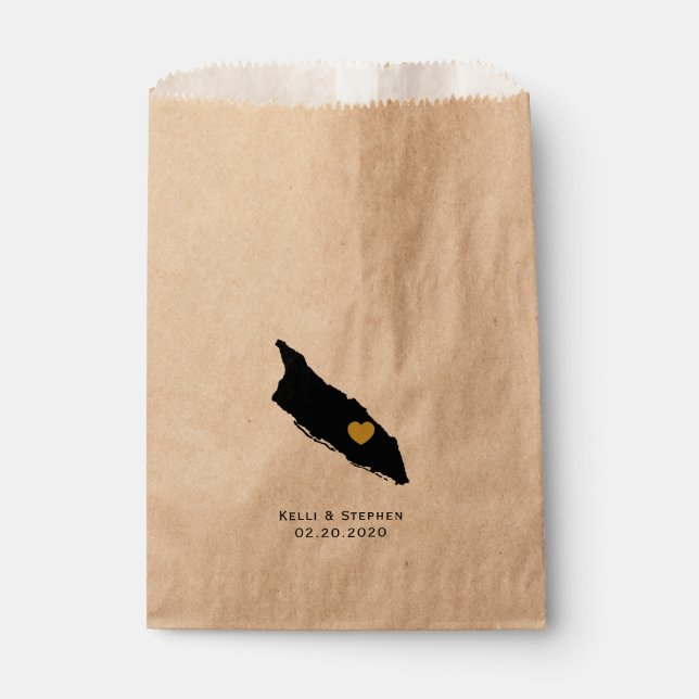 Aruba Wedding Favor Treat Sacks, Map Gift Bags (Front)