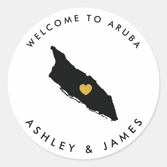 Aruba Wedding Welcome Sticker Tag Gold (Front)
