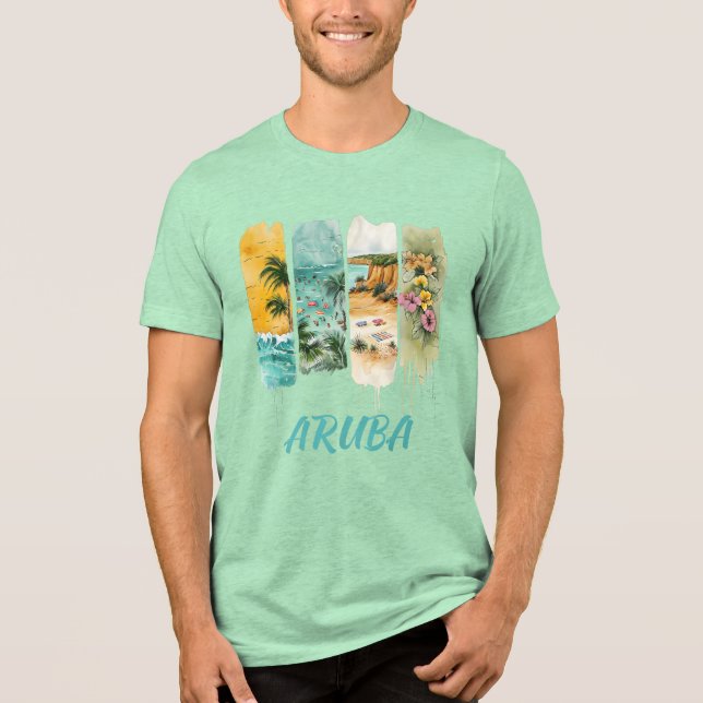 aruba with pastel flowers in brush stroke Tri-Blend shirt (Front)