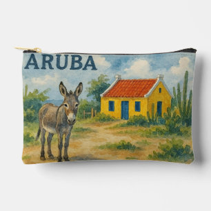 Aruba Yellow Cunucu house with donkey watercolor Accessory Pouch